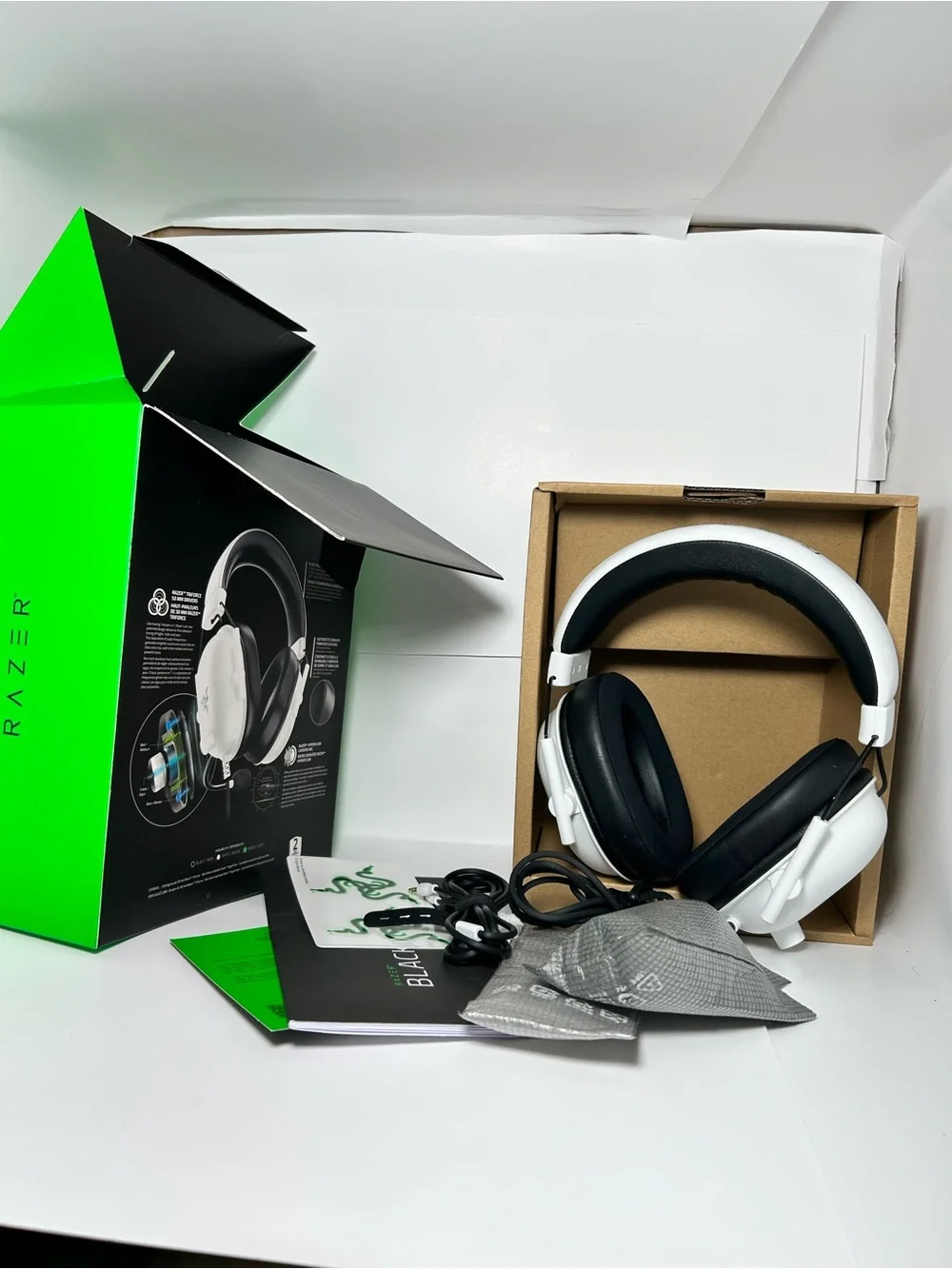 Razer BlackShark V2 X White Gaming Headset with Green Accents